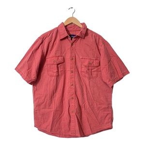 Basic Editions Mens Faded Red Pink Button Down Short Sleeve Fishing Shirt Large